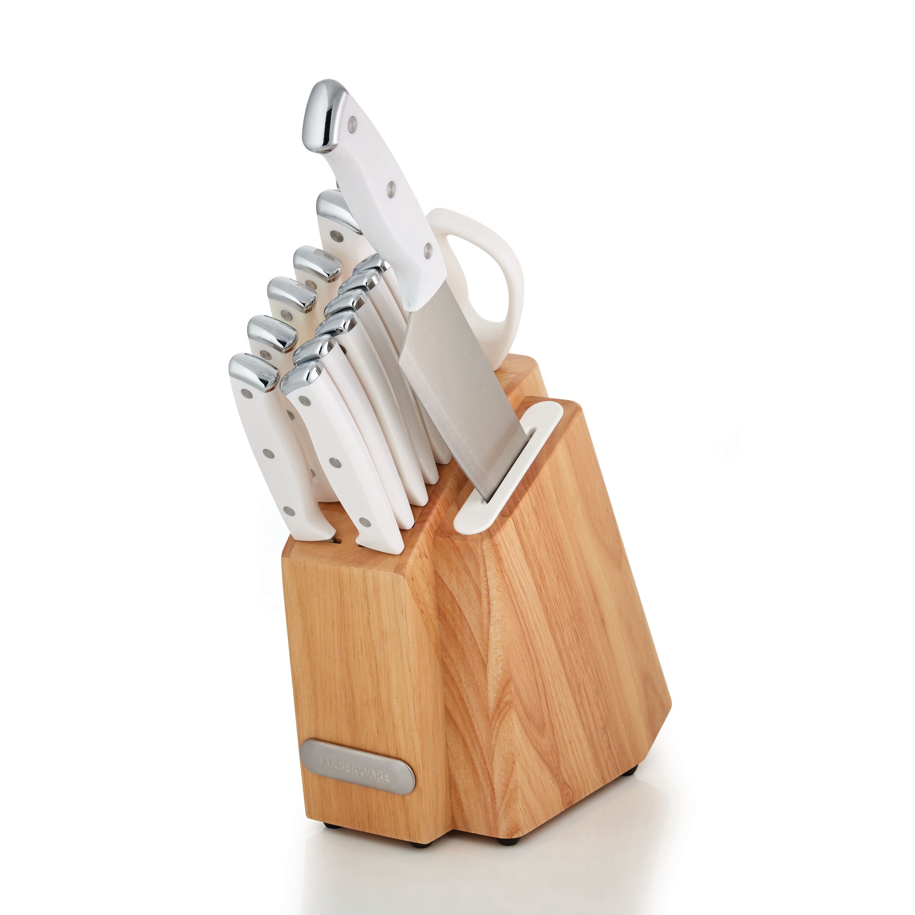 Farberware Edgekeeper Triple Riveted Slim Knife Block Set with Built in Sharpener 14-piece in White
