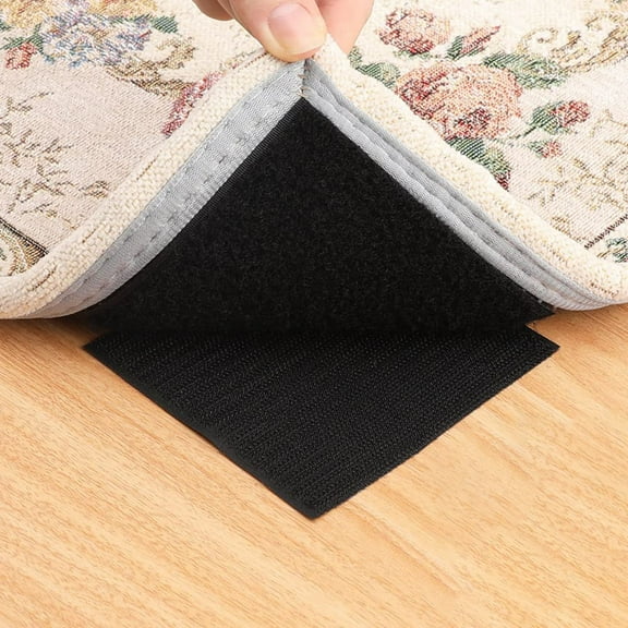 NOGIS Non-Slip Rug Grippers Pads for Area Rug and Carpet ,4PCS Adhesive Hook and Loop to Prevent Carpet Movement and Curling,Black