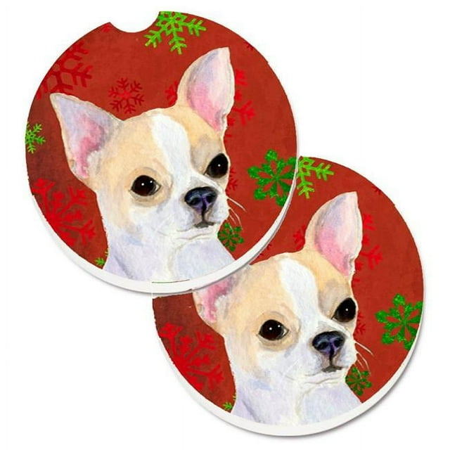 Carolines Treasures SS4681CARC Chihuahua Flocons de Neige Rouges et Verts Ensemble de Noël de 2 Porte-Gobelets sous-Verre de Voiture