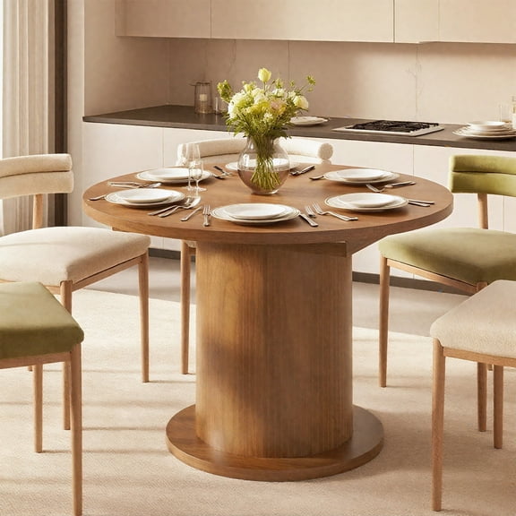 Extendable Round Dining Table, Oval Kitchen Table with Adjustable Design, Farmhouse Dining Table for Living Room, Party