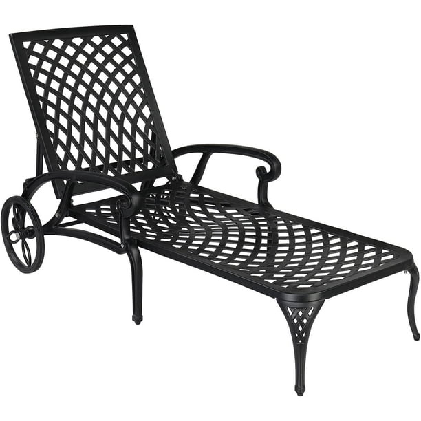 VINGLI Cast Aluminum Outdoor Chaise Lounge Chair with Wheels, Tanning