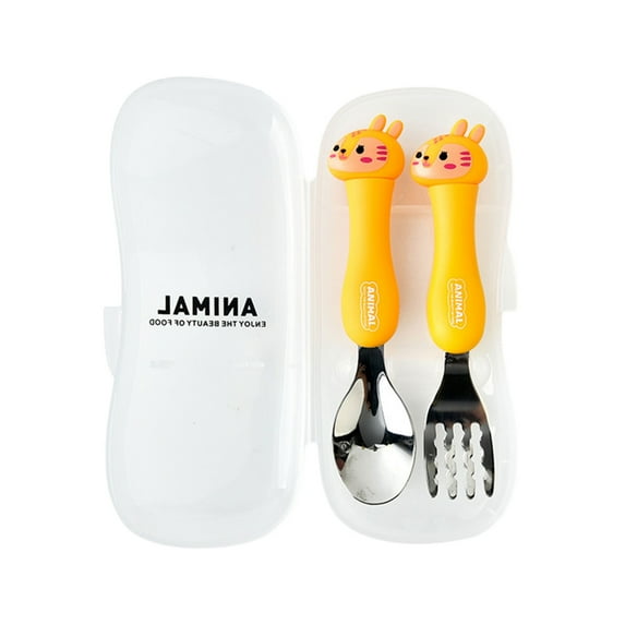 hirigin Toddler Forks and Spoons Set Cartoon Animal Stainless Steel Kids Safe Silverware Utensils for Baby