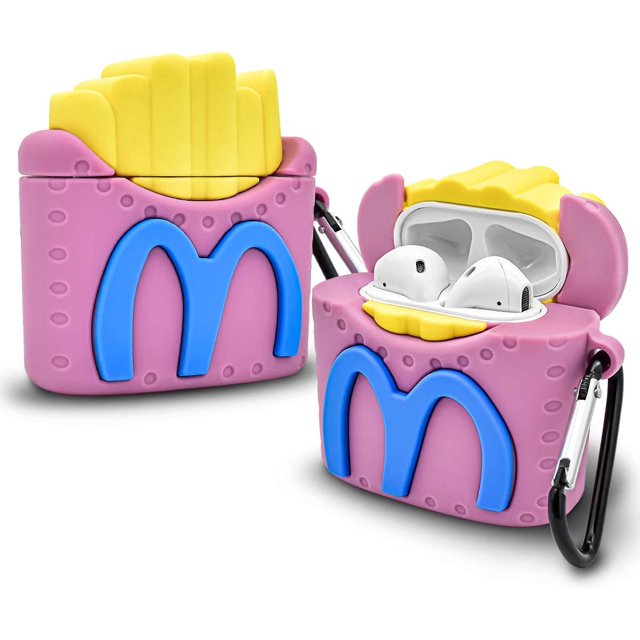 Funda protectora de silicona para Airpods 1 y 2, funda de silicona suave para Airpods Box, bonita funda protectora suave para Airpod con llavero de patatas fritas JAMW Sencillez
