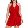 thumbnail image 1 of Ocean Blues Maillot de Bain une Pièce pour Femme Grande Taille, Tour de Cou, Col en V, Contrôle du Ventre, Rouge, Maillots de Bain pour Femmes, Taille P, 1 of 7