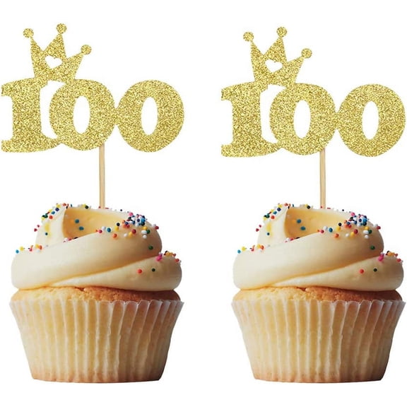 12pcs Glitter Golden Crown Number 100 Cupcake Toppers for Baby 100th Birthday Party Baby Shower Wedding Party Decoration