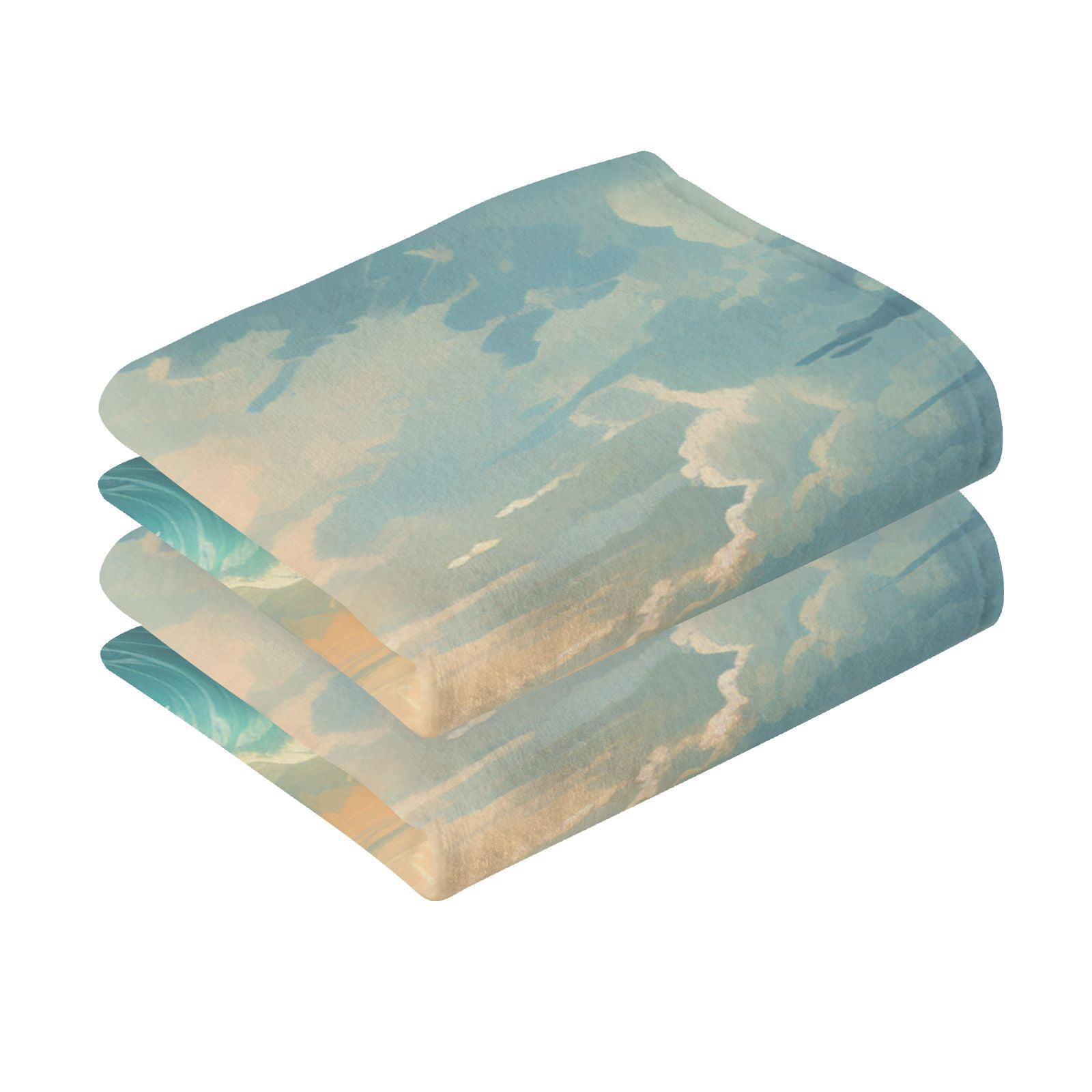 Ocean Blue Hand Towels Cotton Bath Towels Large Face Towels Absorbent for Bathroom 2 Packs