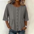 thumbnail image 2 of Turilly Women's Casual Cotton Linen 3/4 Sleeve Button Up T-Shirts Solid Color Loose Fit Open Front Top with Pockets, 2 of 6