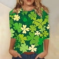 thumbnail image 2 of Diufon T-Shirts de la Saint-Patrick pour Femmes, Grande Taille, Imprimé Trèfle, Manches 3/4, Col Rond, 2 of 5