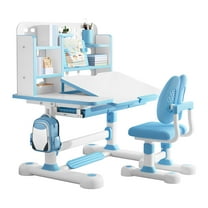 Kids Desk and Chair Set with Bookshelf & Storage Drawer, Height Adjustable Study Table with 50-Degree Tiltable Desktop for Children's Bedroom & Study Room