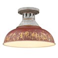 thumbnail image 1 of Golden Lighting Kinsley Semi-Flush in Aged Galvanized Steel with Red Shade, 1 of 7