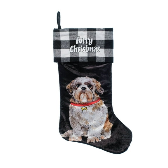 ASPCA, Shih Tzu 20 inch Velour Christmas Stocking, Black, Multi-Color