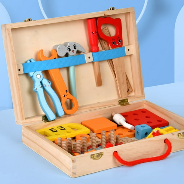Caja De Herramientas De Madera Montessori Para Niños - 29 Piezas, Con Maletín | Juguete Educativo Para Desarrollar Motricidad Y Creatividad