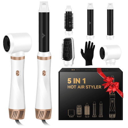 JIGUOOR Hair Dryer Brush Set, 5 in 1 Hot Air Blow Dryer Brush, Curling Iron, Hair Styling Tools for Drying, Curling, Straightening, Smoothing