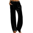 thumbnail image 2 of Velvet Pants Women 2026 Fall Winter Elastic Waist Drawstring Wide Straight Leg Casual Loose Dressy Pants with Pockets, 2 of 6