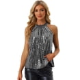 thumbnail image 1 of Camiseta sin Mangas Brillante con Lentejuelas Allegra K Negro M, 1 of 6