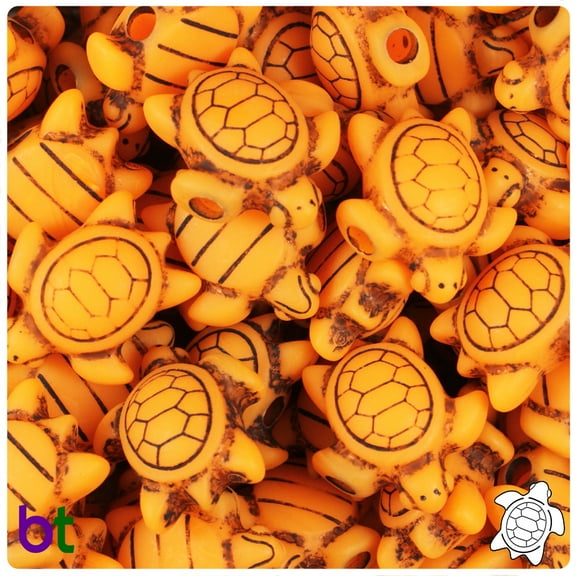 BeadTin Orange Antique & Oiled 23mm Sea Turtle Pony Beads (24pcs)