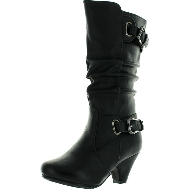 Lucky Top Girls Bag55 Kids Black Rhinestone Button Slouch Kitten Heel Mid Calf Riding Boots Black 1 Walmart Com