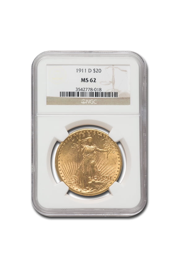 1911-D $20 Saint-Gaudens Gold Double Eagle MS-62 NGC