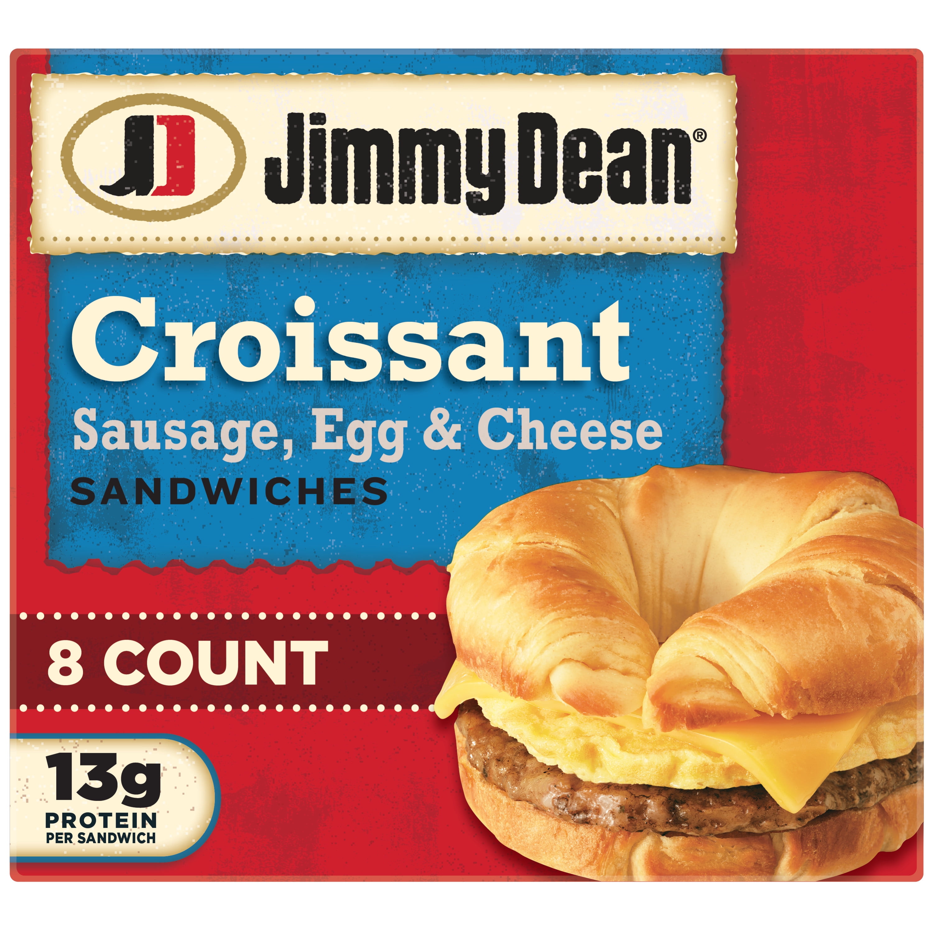 Jimmy Dean Sausage Egg & Cheese Croissant Sandwich, 36 oz, 8 Count (Frozen)