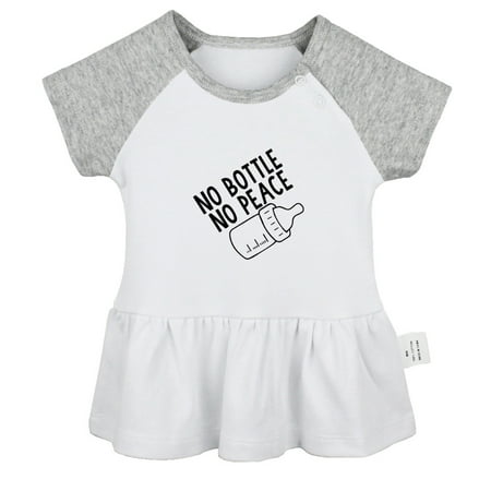

No Bottle No Peace Funny Dresses For Baby Newborn Babies Skirts Infant Princess Dress 0-24M Kids Graphic Clothes (Gray Raglan Dresses 18-24 Months)