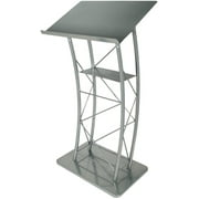 Kingdom KML2S Large Curved Metal Lectern with Durable Powder Coat Finish and a Built in Shelf - Silver