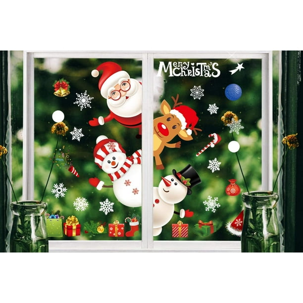 Autocollants Fenêtre Noël Grand Père Noël,Arbre,Flocon De