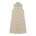 thumbnail image 4 of ClodeEU Women's Collared Sleeveless Button Down Linen Midi Dress,Casual Sundress with Pockets Beige,Women's Plus L, 4 of 6