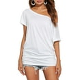 thumbnail image 2 of Women's Off The Shoulder Tops Summer Casual Short Sleeve T-Shirts Blouse, 2 of 7