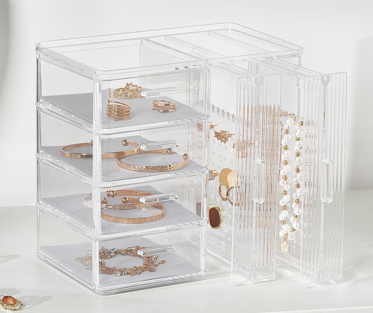 Premium 4-Drawer Jewelry and Earring Organizer Keeps Earrings and Jewelry Organized holds up to 80 Pairs of Earrings