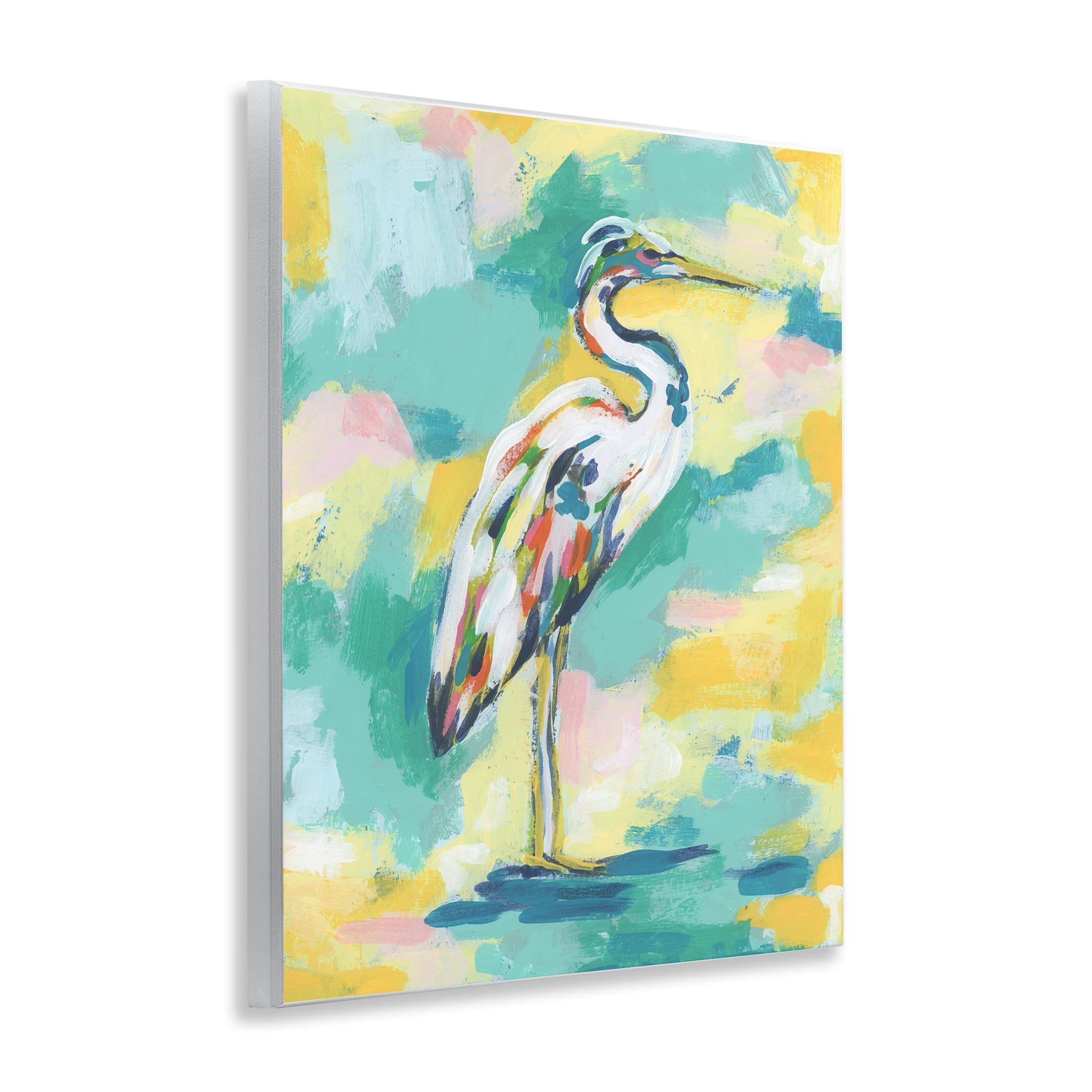 Stupell Industries Blue & Yellow Heron Bird Animals Painting Unframed Art Print Wall Art, 11 x 14