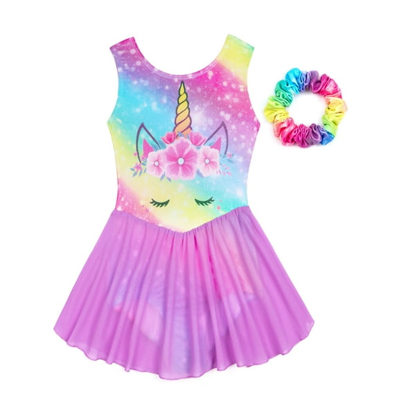 WIBACKER 3-12Y Sleeveless Gymnastics Ballet Leotard with Skirt for Girls Sequin Unicorn Dance Dresses Yoga Sports
