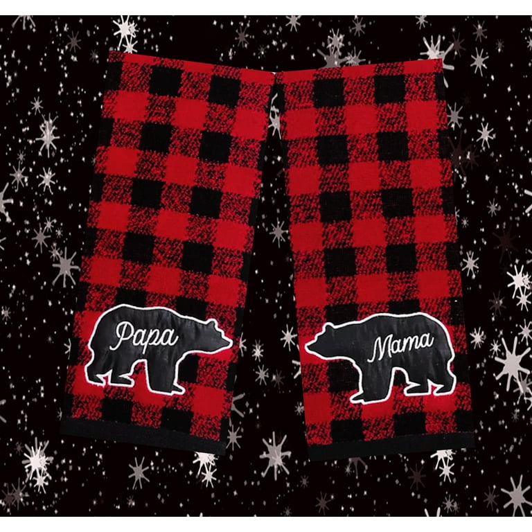 St Nicholas Mama Papa Bear Bath Hand Towels, Red Black Buffalo