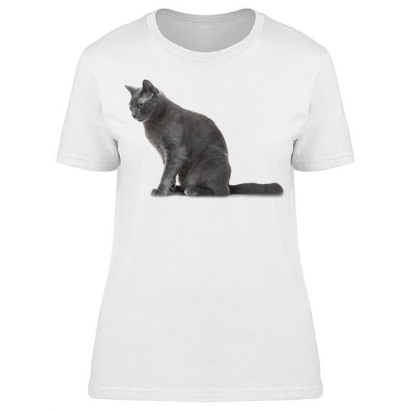 Russian Blue Cat Looking Down T-Shirt Women -Image by Shutterstock, Female Medium