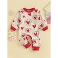 thumbnail image 2 of Infant Baby Valentines Day Jumpsuits Casual Long Sleeve Round Neck Heart Print Rompers, 2 of 7