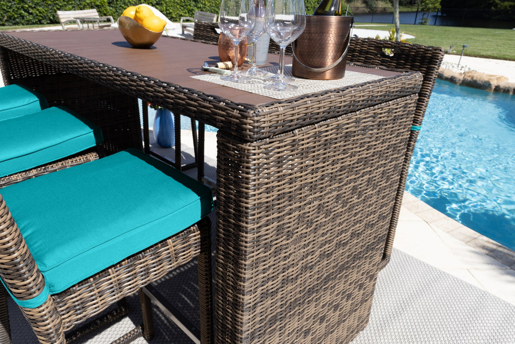 Outdoor Essential Tuscany 7-Piece Resin Wicker Outdoor Patio Furniture Bar Set with Bar Table and Six Bar Chairs (Half-Round Brown Wicker, Sunbrella Canvas Navy) - image 4 of 5