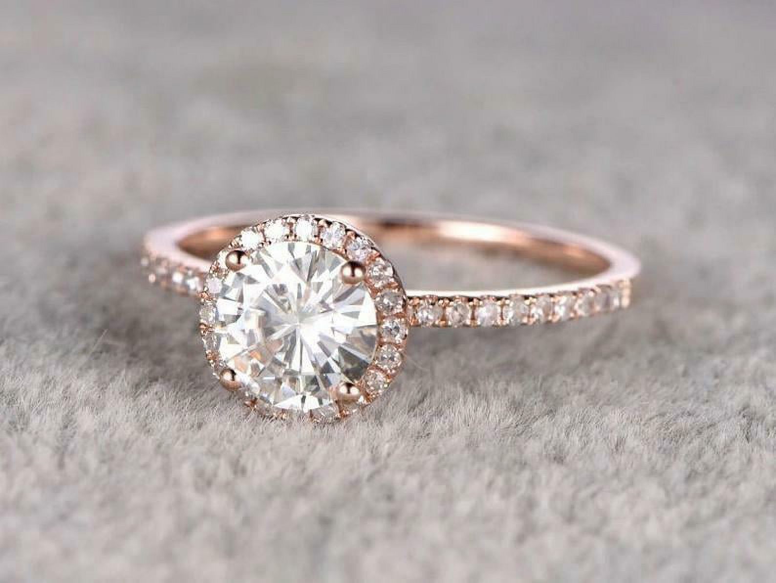 HeartsAndYou Halo Solitaire with Accents Engagement Ring for Women 2ct Round Moissanite 18k Rose Gold over Silver