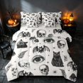 thumbnail image 2 of Homewish Halloween Skull Bat Cat King Bedding, Mushroom Eye Floral King Bed in a Bag, Black White, Gray Reversible 7-Piece, 2 of 7