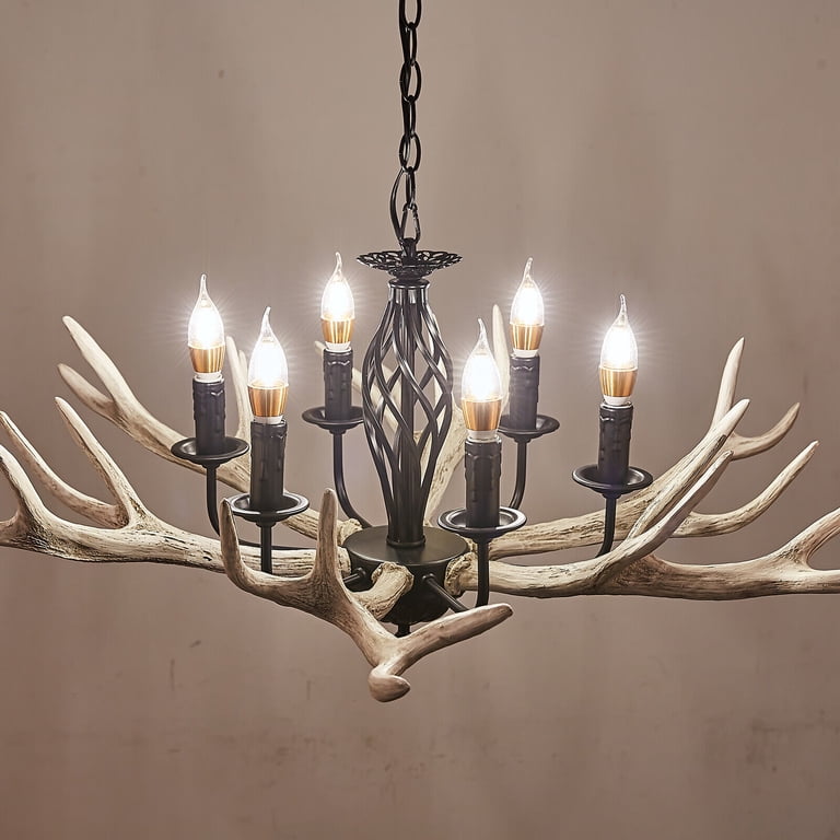 Large White Antler Chandelier Rustic 12 Lights Deer Horn Pendant Light Antique White Farmhouse Chandelier Vintage Candle Style Faux Antler Hanging
