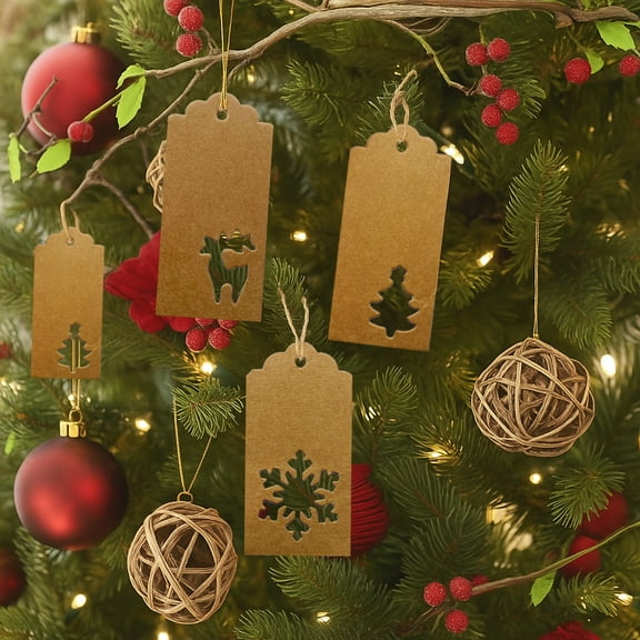 150 Pack Christmas Kraft Gift Tags with Cutout Designs (Tree, Reindeer, Snowflake) – 99ft Jute Twine Included – Kraft Paper Holiday Gift Label Tags for Xmas Packaging & Decorations