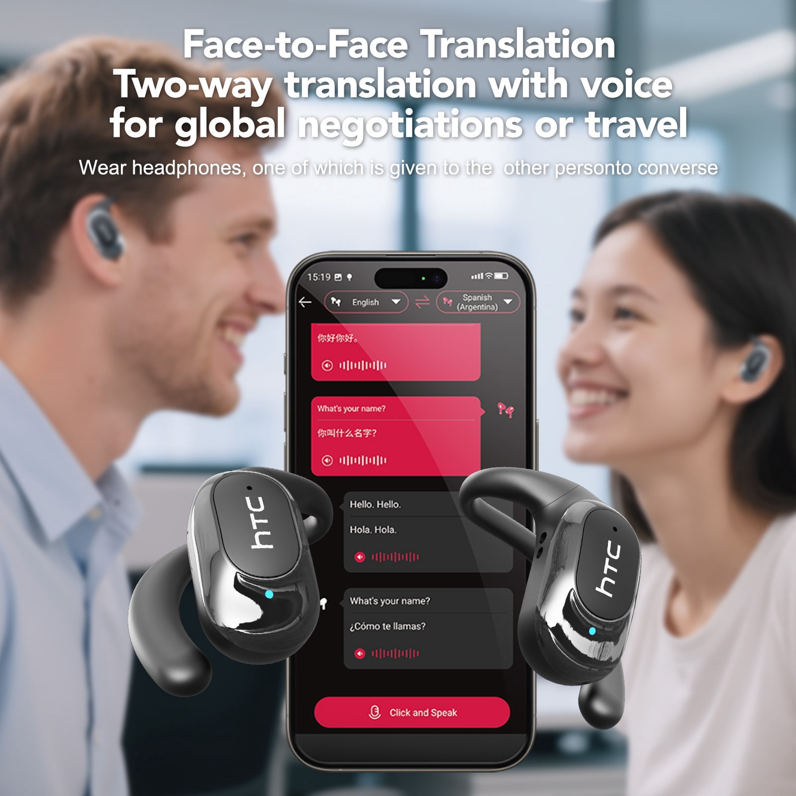 HTC NE17 Translation Earbuds Open Ear Headphone Sports 135 Languages Bluetooth 6.0 for HD Stereo Sound Waterproof