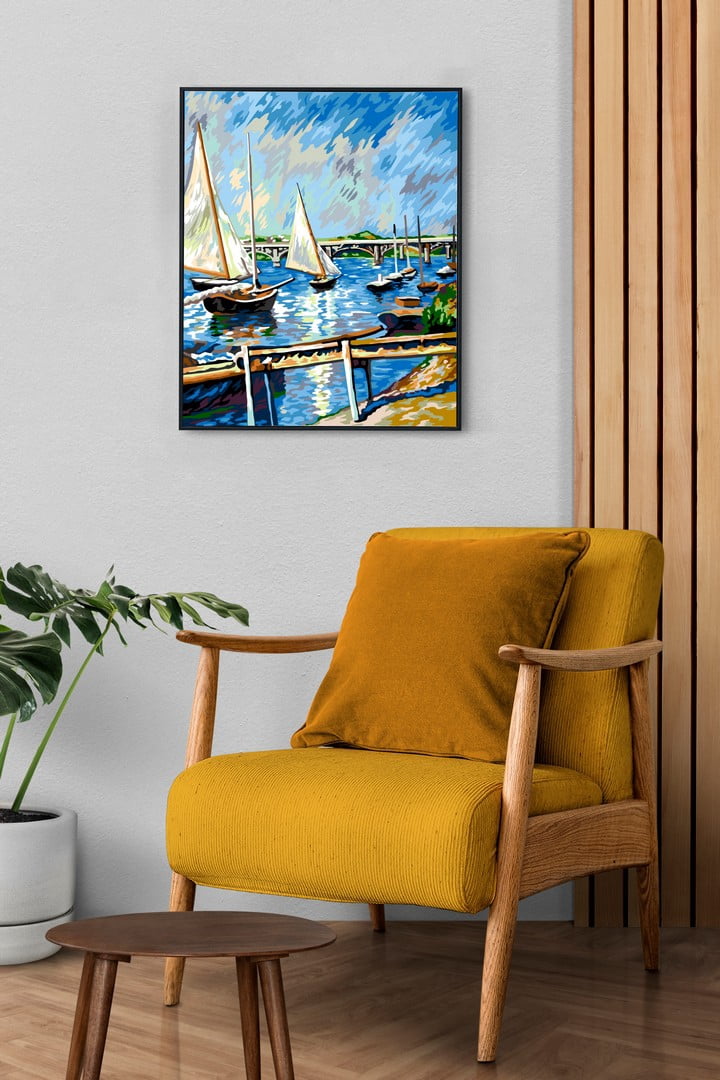 Needlepoint canvas for halfstitch without yarn Sailboats In Argenteuil MRC1345187 Margot de Paris Printed Tapestry Canvas