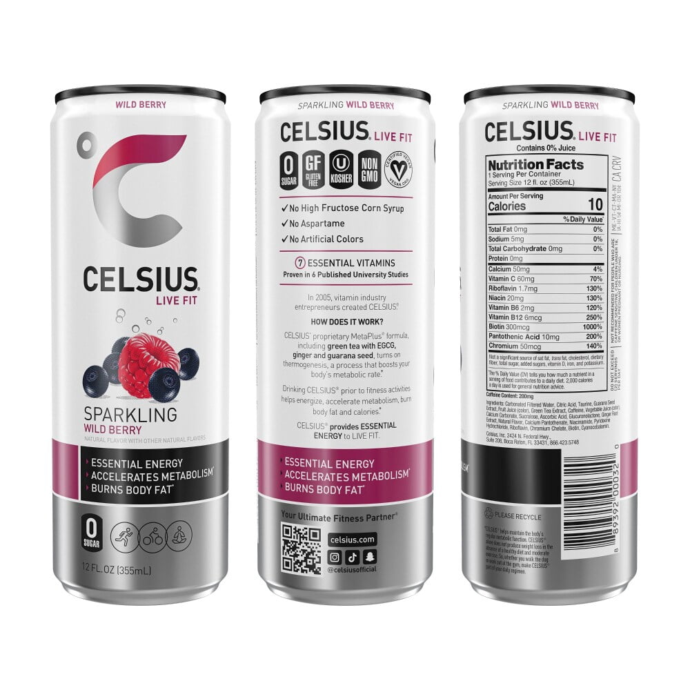 CELSIUS Sparkling Wild Berry Energy Drink Can 12 fl oz - 3 count