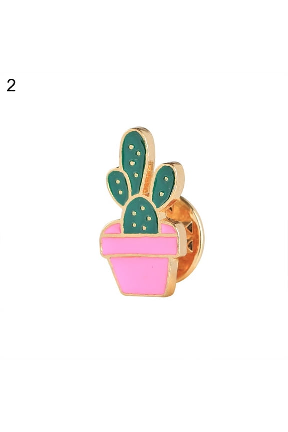 Fashion Cactus Potted Plant Enamel Women Shirt Suit Brooch Collar Pin Emblem