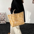 thumbnail image 4 of NexTorq Gingham Plaid PVC Tote Bag for Women, Letters Print Handbag Waterproof Plastic Hobo Handbag Summer Tote for Beach, Pool & Ideal Gift, Yellow, 4 of 7