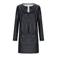 thumbnail image 4 of QHFBli Women Leather Business Dress Suit Sets 2 Piece Work Office Fashion Outfits Cropped PU Cardigan Bodycon Dress Set, 4 of 6