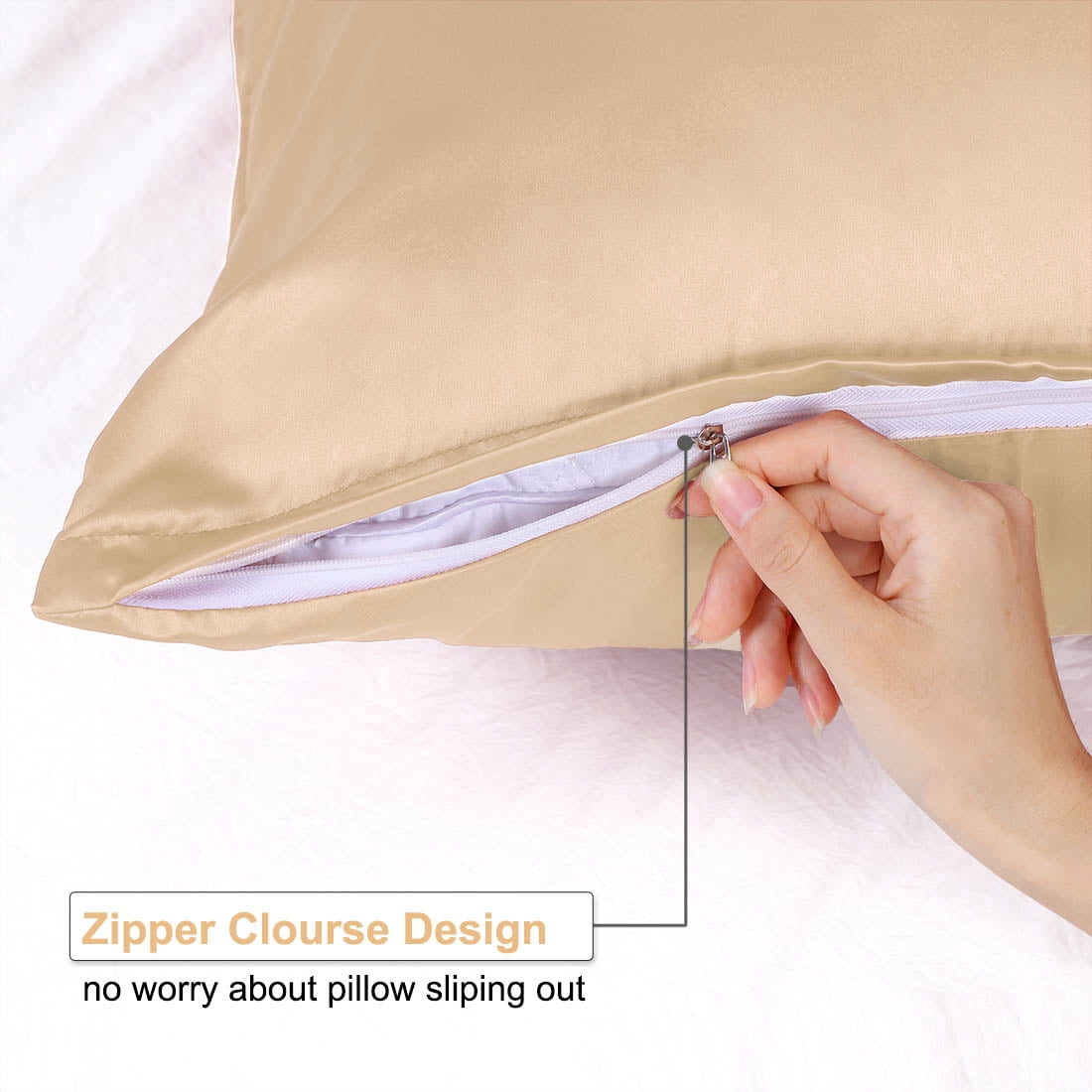 Unique Bargains Set of 4 Silky Satin Pillowcases Pillow Cover Champagne King