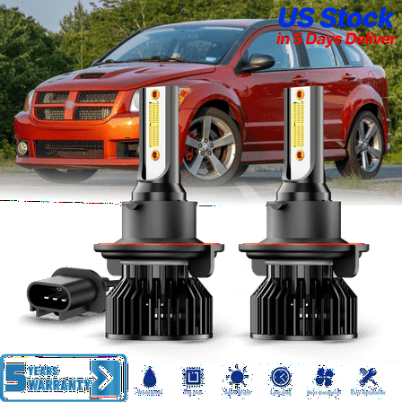 For Dodge Caliber 2007 2008 2009 2010 2011 2012 LED Headlight Bulbs H13/9008 LED Headlight Bulbs Hi/Low Beam, 100,00LM 600% Ultra-Bright Bulb, 6000K White, CANbus Ready, pack of 2