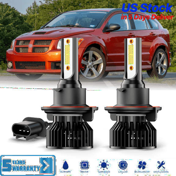 For Dodge Caliber 2007 2008 2009 2010 2011 2012 LED Headlight Bulbs H13/9008 LED Headlight Bulbs Hi/Low Beam, 100,00LM 600% Ultra-Bright Bulb, 6000K White, CANbus Ready, pack of 2