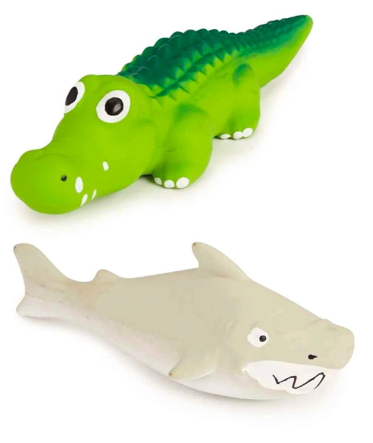 Soft Latex Dog Toy Alligator Shark or Set of Both Fun Googly Eyed Retro Squeaker (Grey Shark)