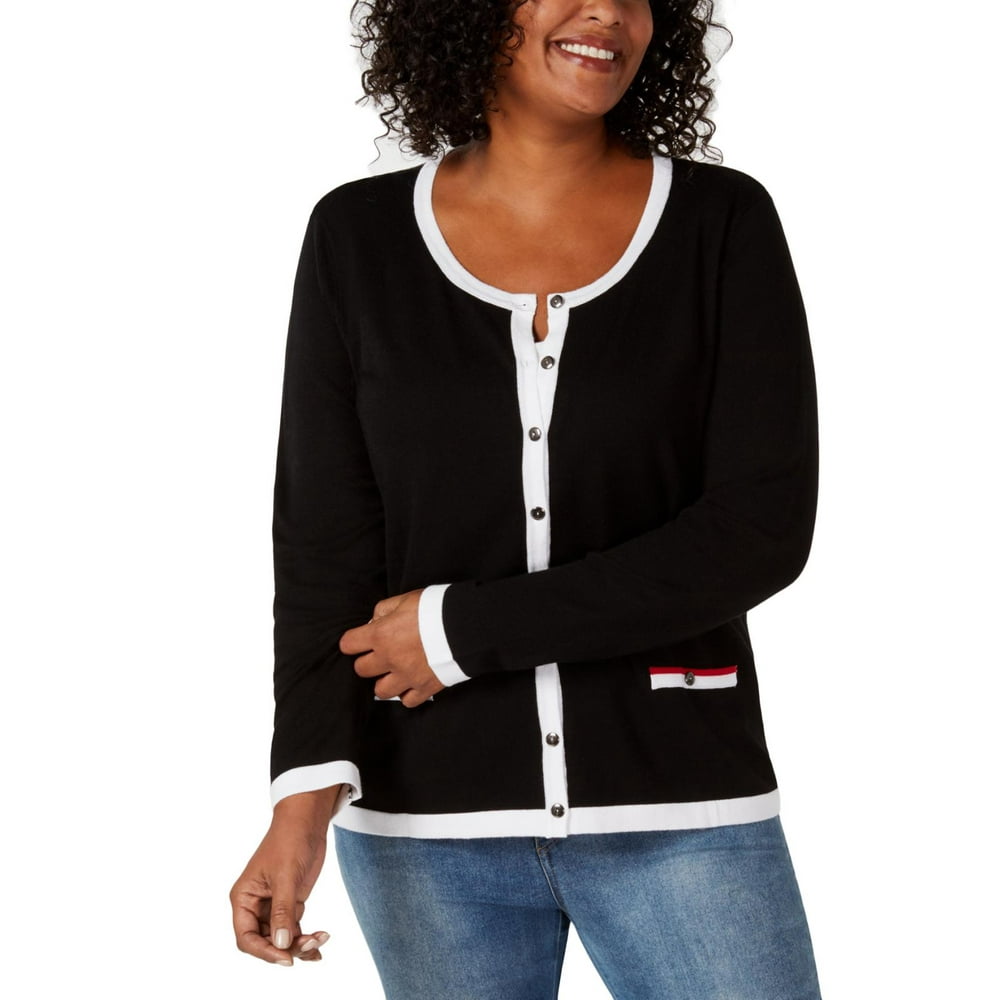 Karen Scott Karen Scott Womens Plus Tipped ButtonDown Cardigan